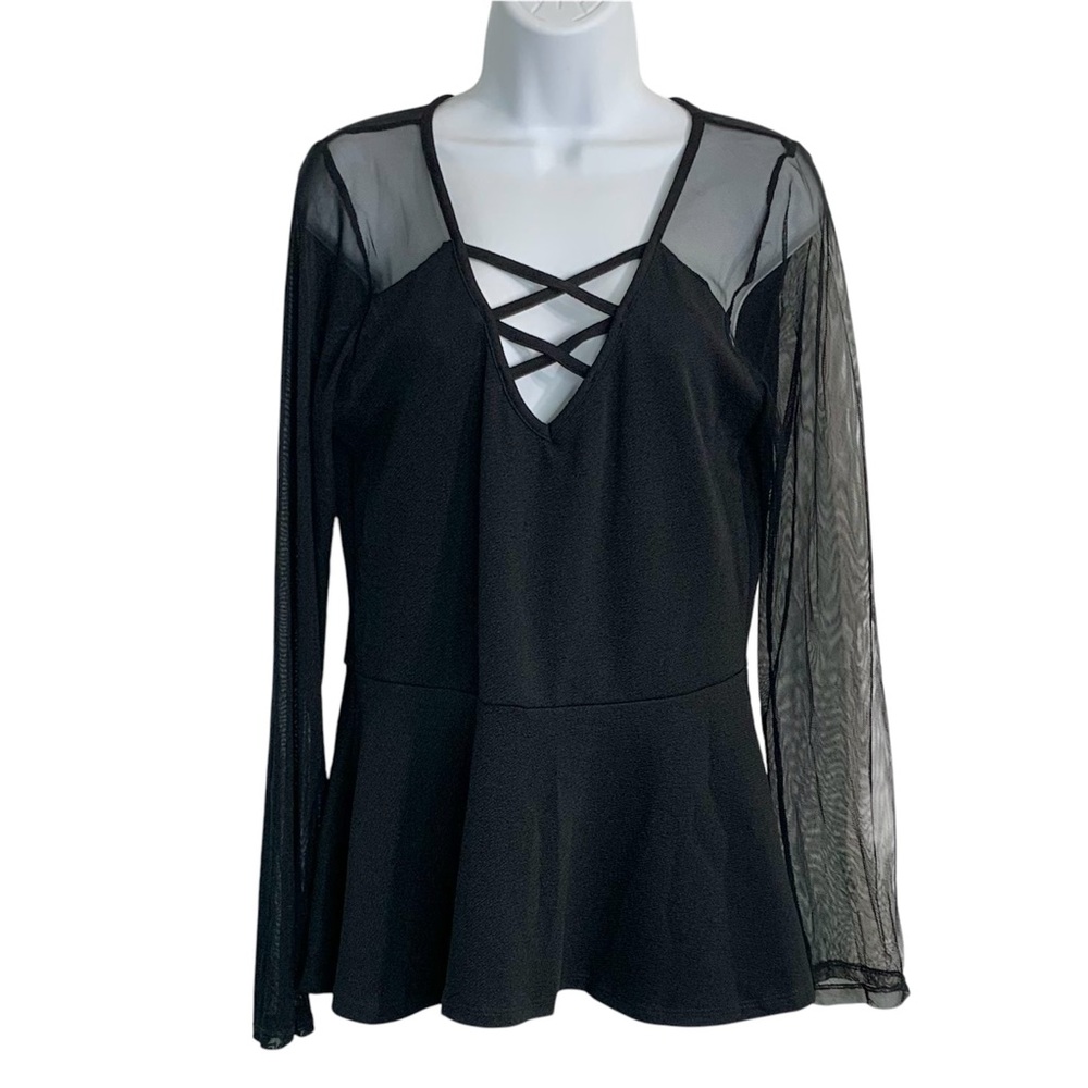 MINETTE Sheer Sleeve Peplum Top Sz 1XL